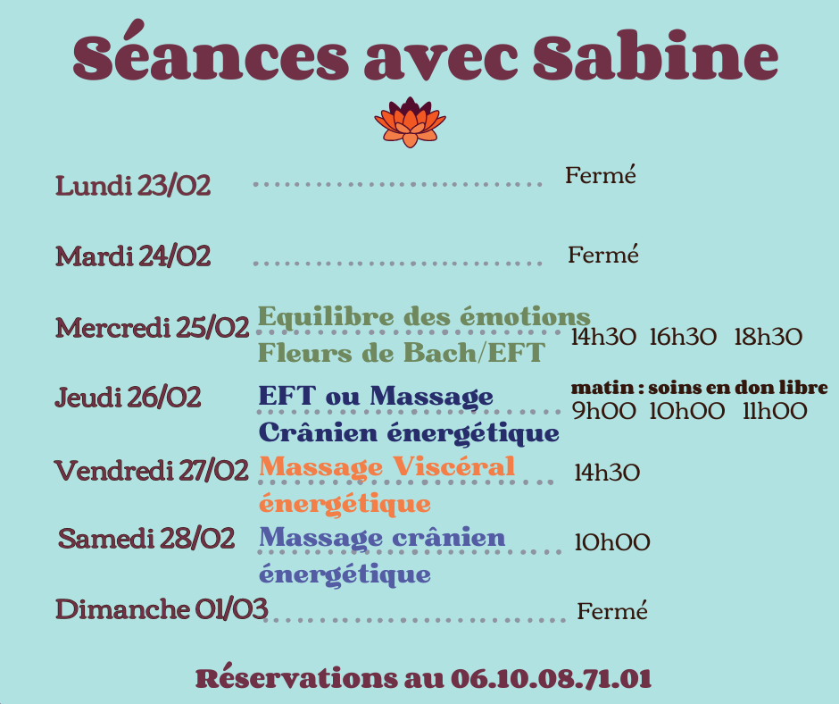 Disponibilités semaine du 23 au 28 février  2026