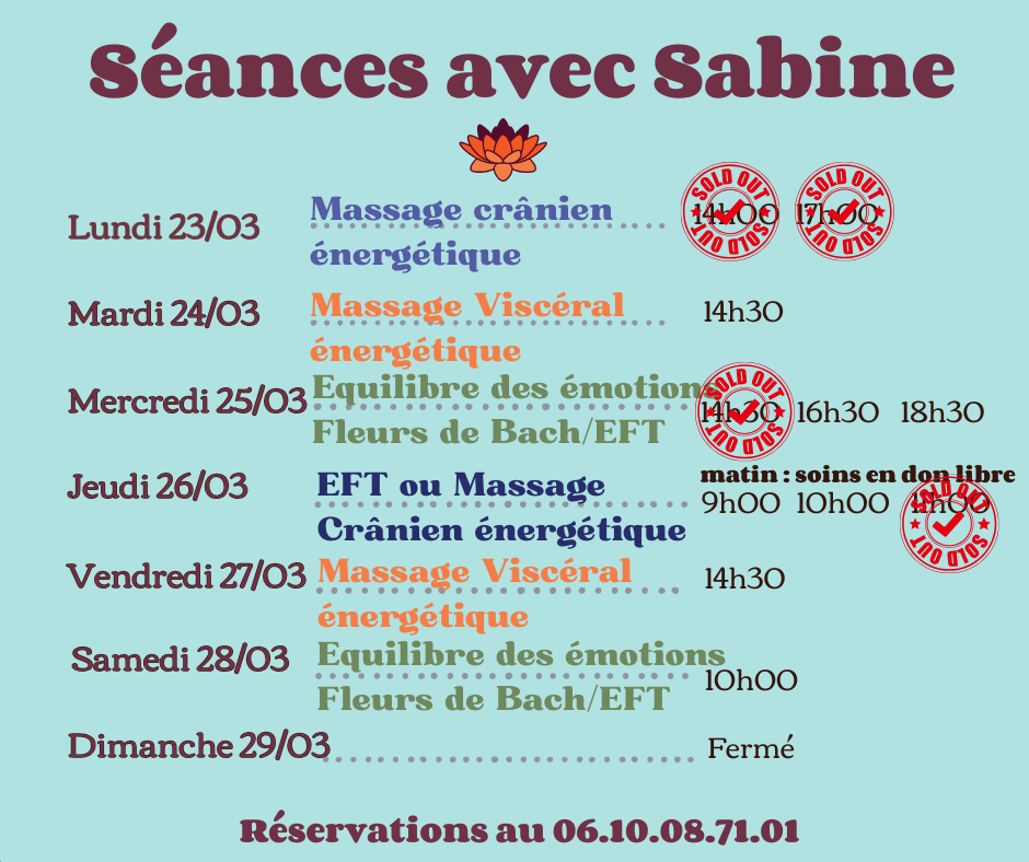 Disponibilités 23 au 28 mars 2026