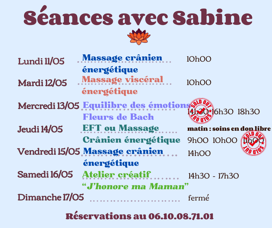 Disponibilités 11 au 17 mai 2026