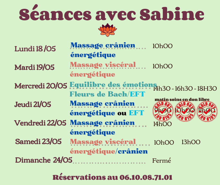 Disponibilités 18 au 24 mai 2026
