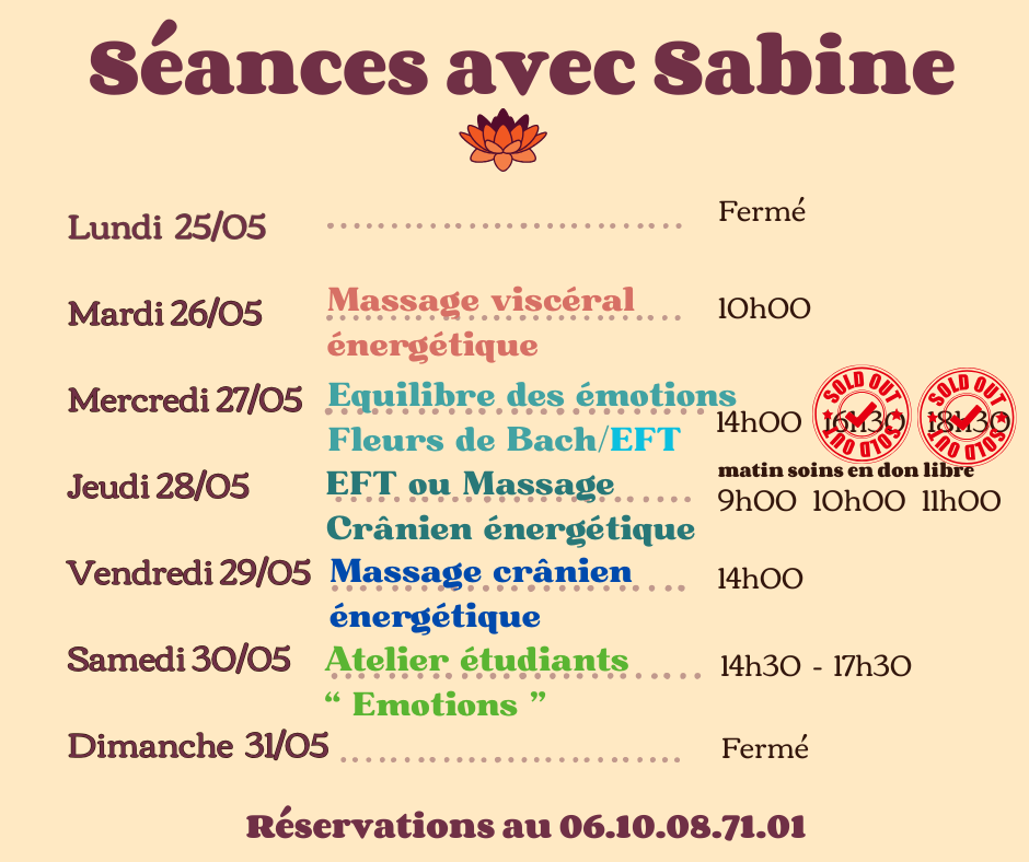Disponibilités 25 au 31 mai 2026