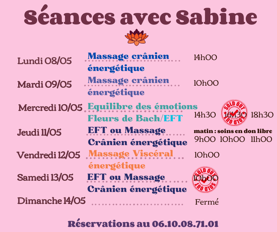 Disponibilités 8 au 14 juin 2026