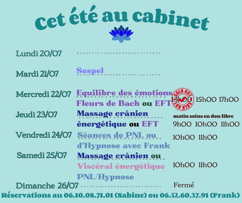 Disponibilités 20 au 26 juillet 2026