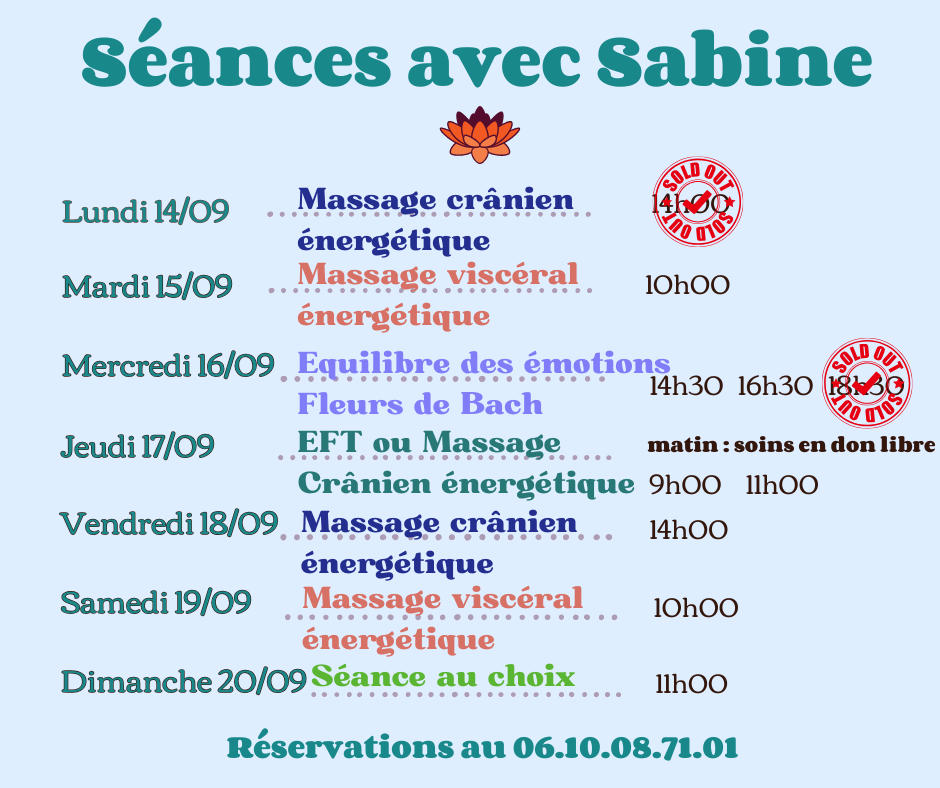 Disponibilités 14 au 20 septembre 2026
