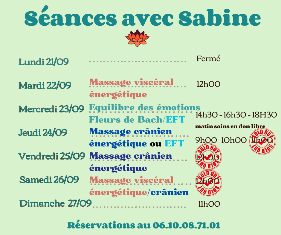 Disponibilités 21 au 27 septembre 2026