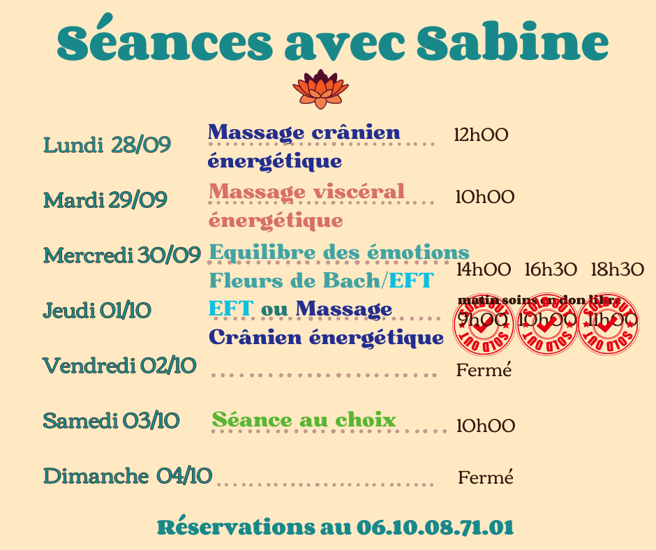 Disponibilités 28 septembre au 4 octobre 2026
