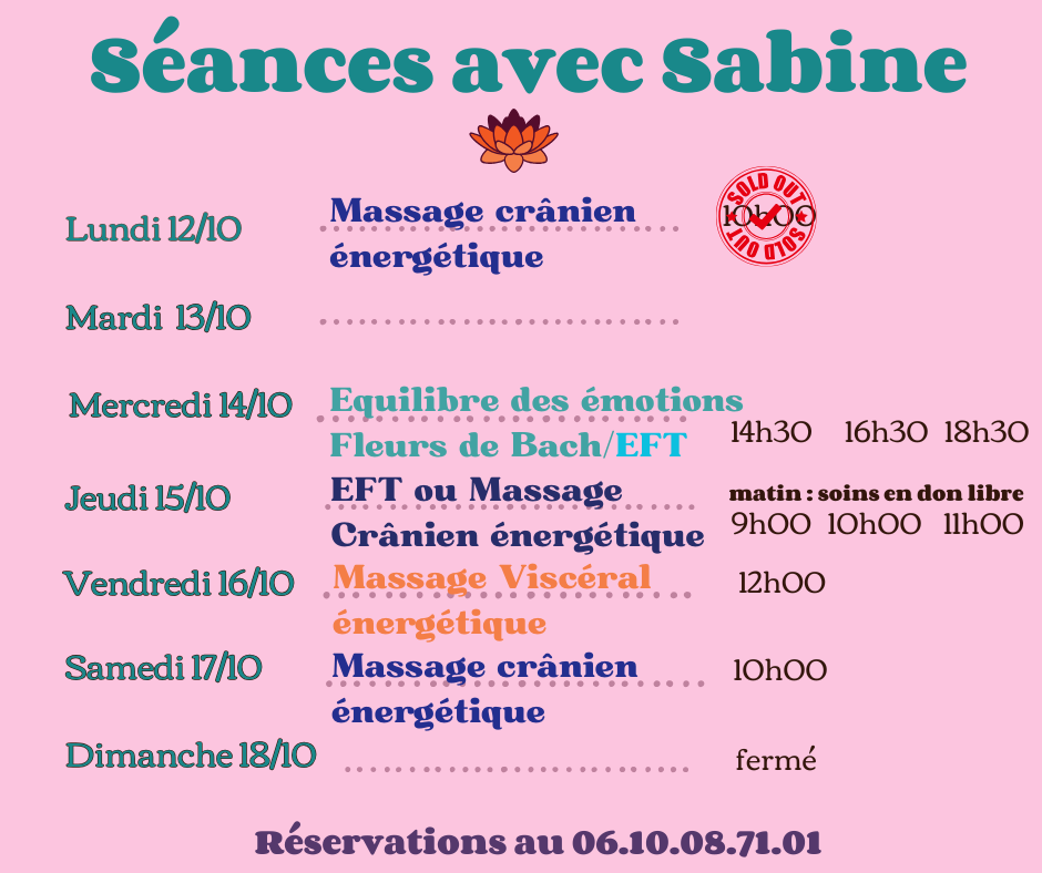 Disponibilités 12 au 18 octobre 2026